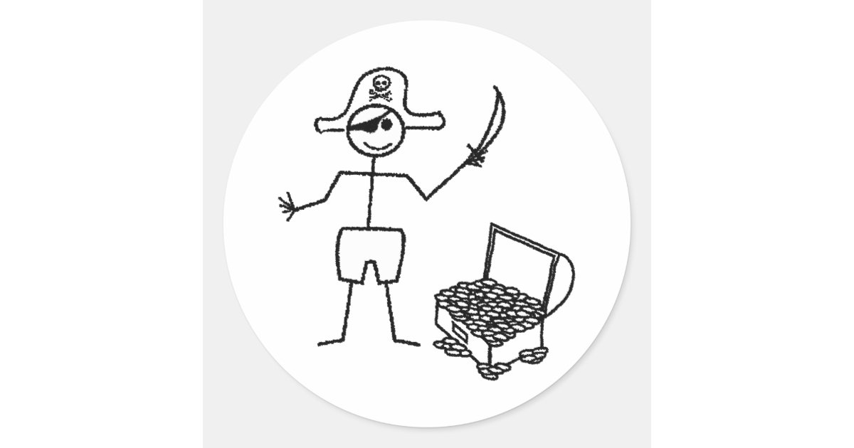 Pirate Stickman With Treasure Chest Classic Round Sticker Zazzle