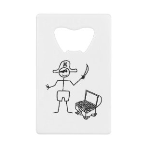 Pirate Stickman With Treasure Chest Credit Card Bottle Opener