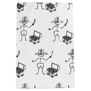 Pirate Stickman With Treasure Chest Medium Gift Bag
