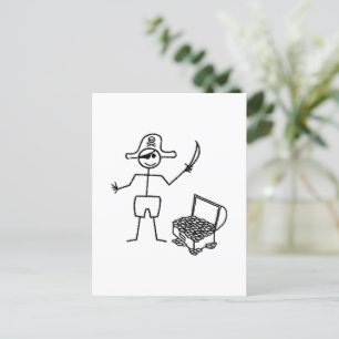 Pirate Stickman With Treasure Chest Postcard