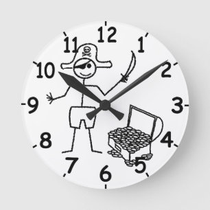 Pirate Stickman With Treasure Chest Round Clock