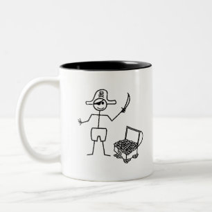 Pirate Stickman With Treasure Chest Two-Tone Coffee Mug