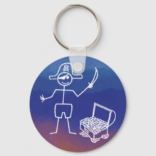 Pirate Stickman With Treasure Chest Watercolor Keychain