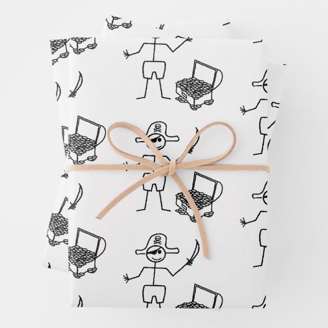 Pirate Stickman With Treasure Chest Wrapping Paper Sheet (In situ)