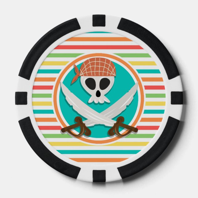 Pirate Swords; Bright Rainbow Stripes Poker Chips (Front)