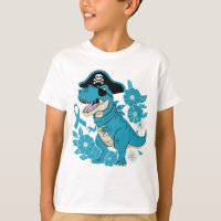 Pirate T-Rex Blue Floral Ribbon Pirate Dinosaur