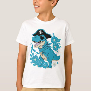 Pirate T-Rex Blue Floral Ribbon Pirate Dinosaur T-Shirt