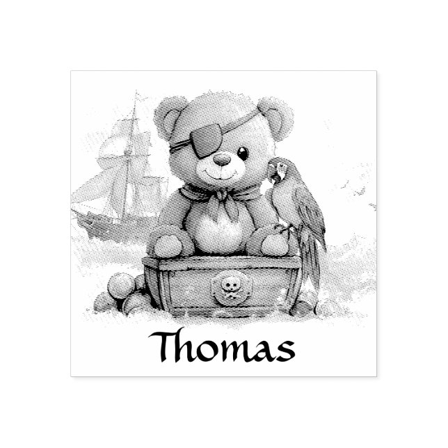 Pirate Teddy Bear Adventure - Customizable Rubber Stamp (Imprint)