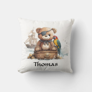 Pirate Teddy Bear Adventure - Customizable Throw Pillow