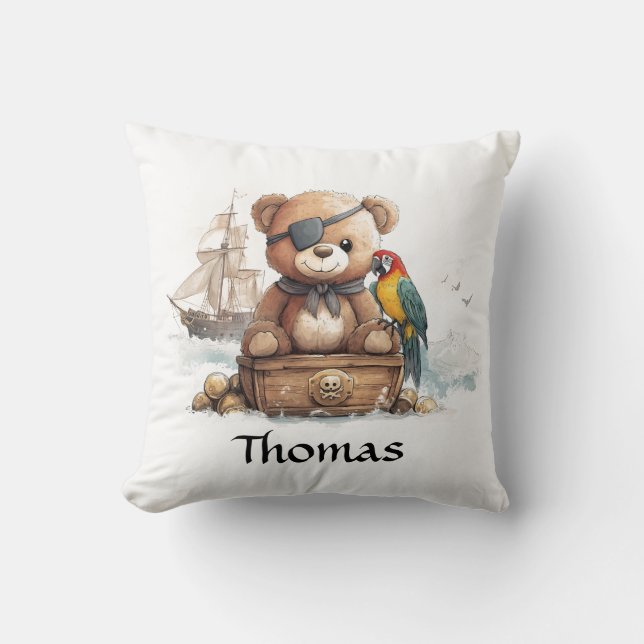 Pirate Teddy Bear Adventure - Customizable Throw Pillow (Front)