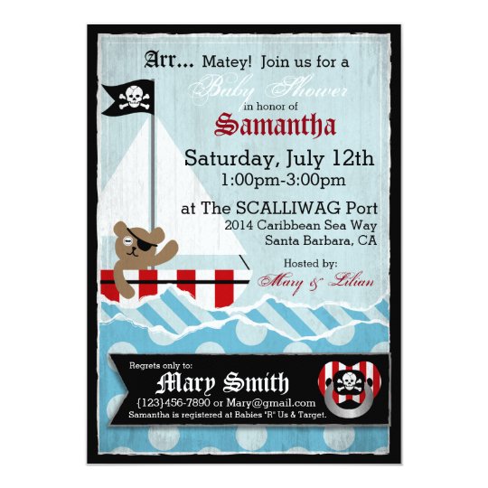 Pirate Teddy Bear Baby Shower Card