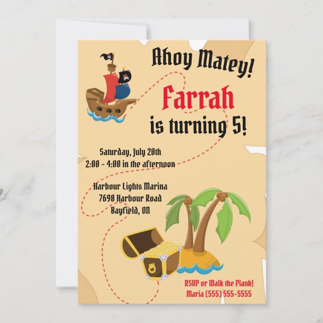 Pirate Thème Anniversaire Fête Invitation (Devant)