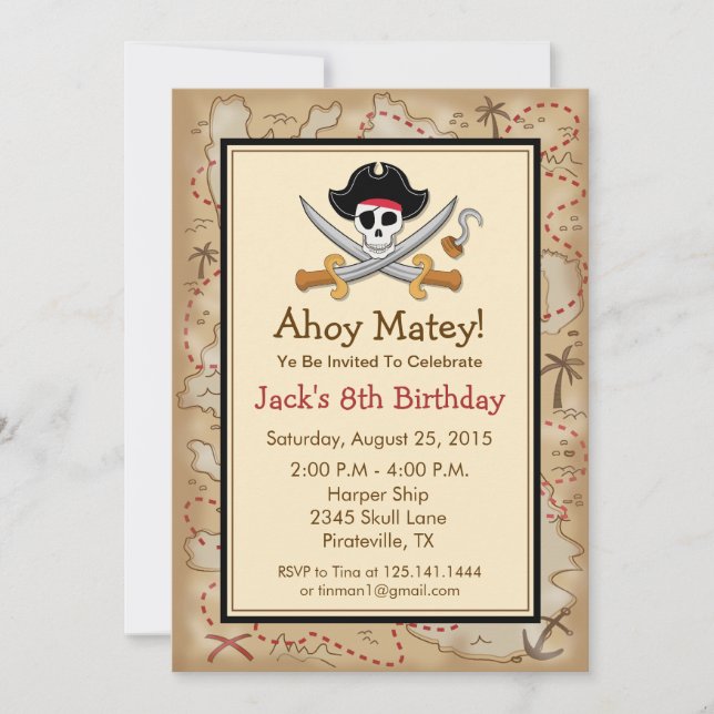 Pirate Thème Anniversaire Fête Invitation (Devant)