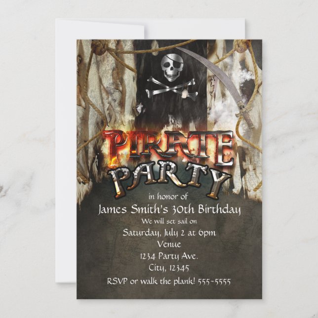 Pirate Thème Anniversaire Fête Invitations (Devant)