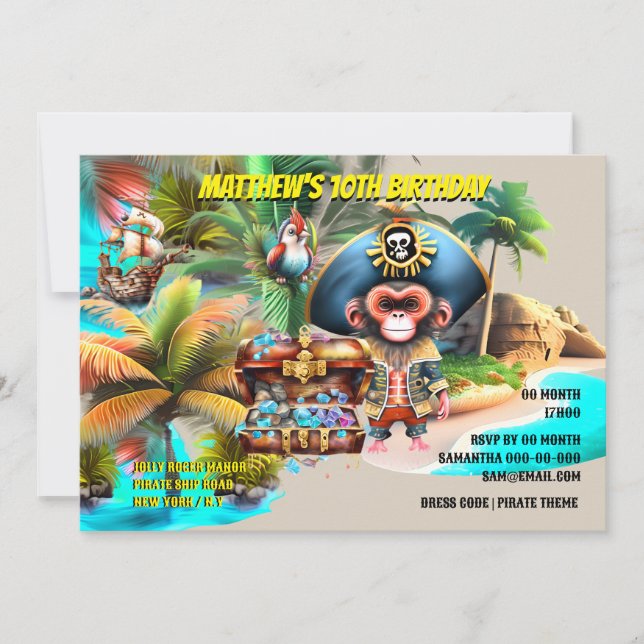 Pirate theme birthday | Captain monkey bird island Invitation (Front)