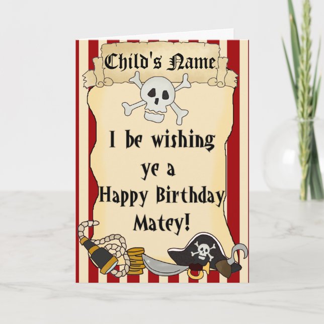 Pirate Theme Enfant Bonne Carte Anniversaire (Devant)