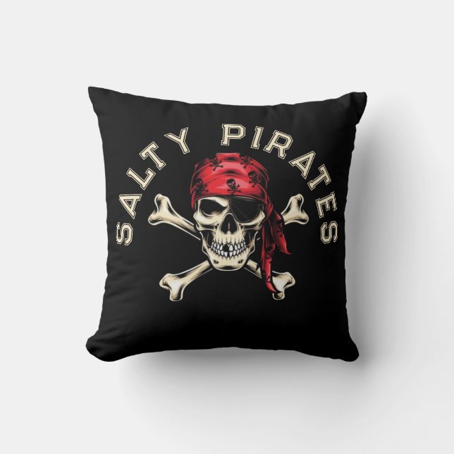 Pirate theme Party Adult Salty Pirates Skull Throw Pillow (Front)