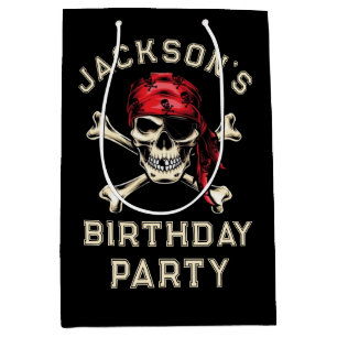 Pirate theme Party Adult Salty Skull  Black  Medium Gift Bag