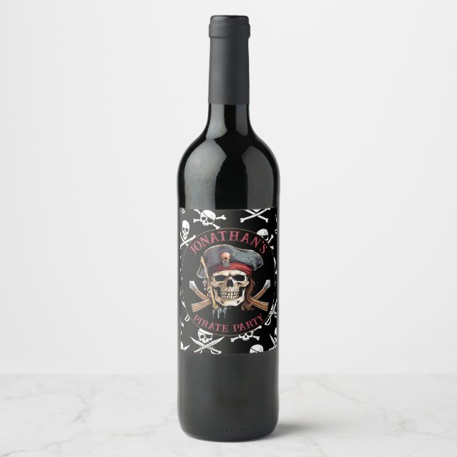 Pirate theme Party Adult Ship Captain Skull 4 Wine Label (Front)