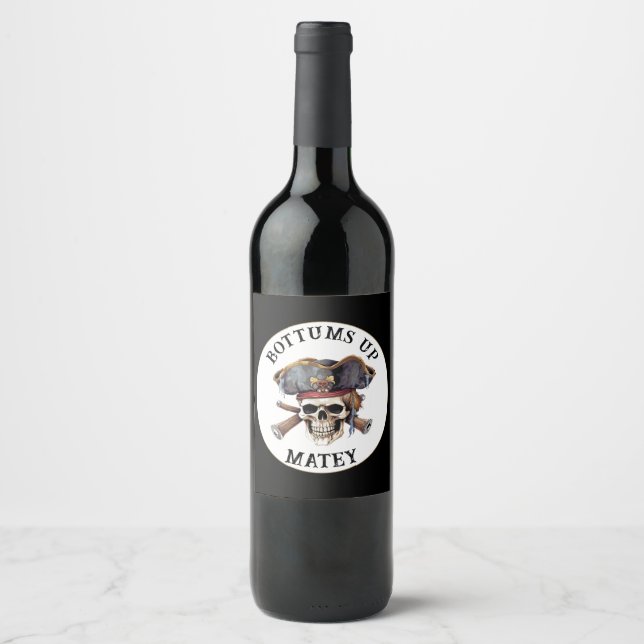 Pirate theme Party Adult Ship Captain Skull 9 Wine Label (Front)