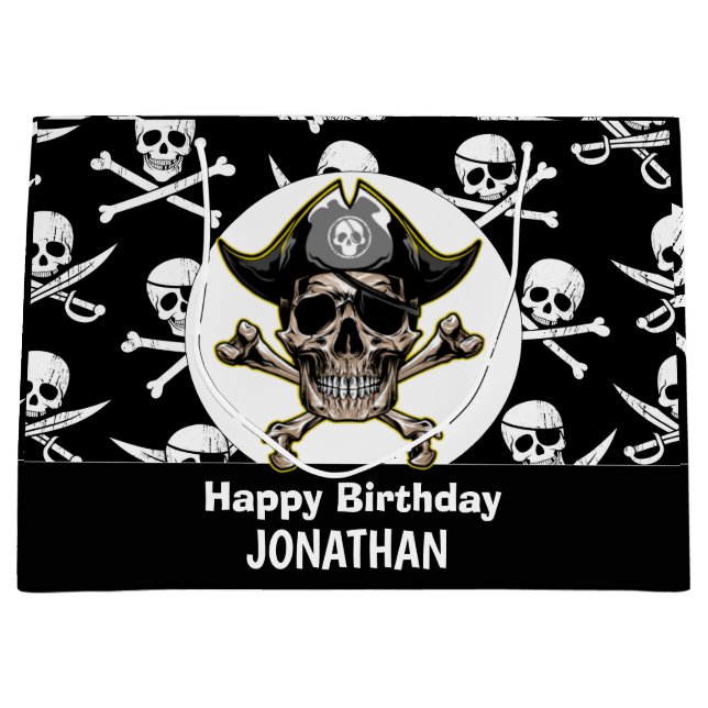 Pirate theme Party Adult Skull and Cross Bones Large Gift Bag (Front)