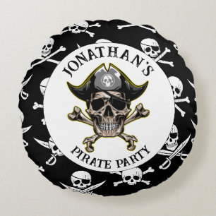 Pirate theme Party Adult Skull.Cross Bones Round Pillow