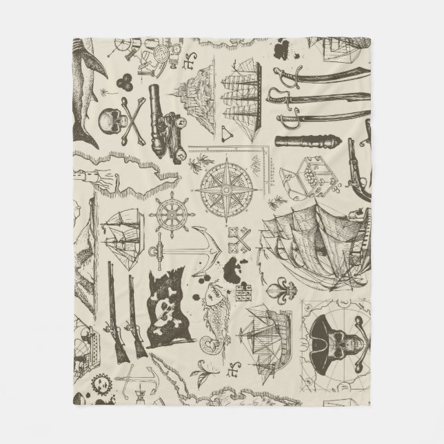Pirate theme: vintage nautical pattern. fleece blanket (Front)