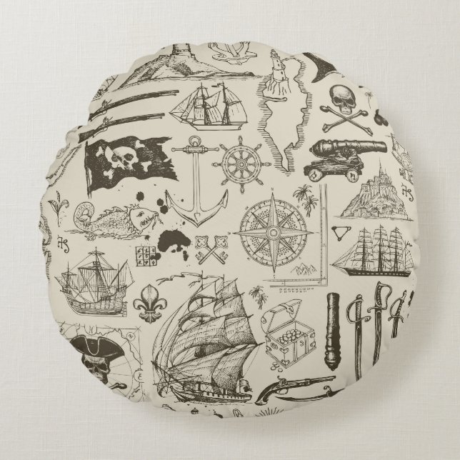 Pirate theme: vintage nautical pattern. round pillow (Front)