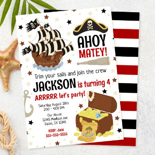 Pirate Themed Ahoy Jolly Roger Boy Birthday Invitation