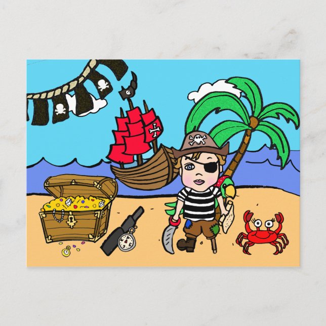 Pirate Themed Birthday Invitation Postcard (Front)