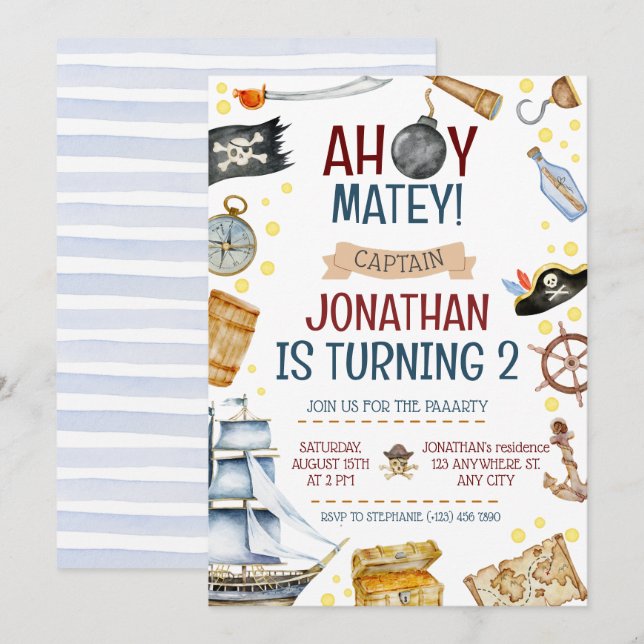 Pirate Themed Birthday Party Invitation (Front/Back)