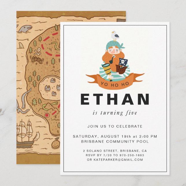 Pirate Themed Birthday Party Invitation (Front/Back)