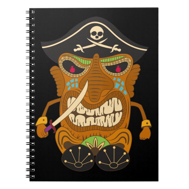 Pirate Tiki Statue, Funny Black Notebook (Front)
