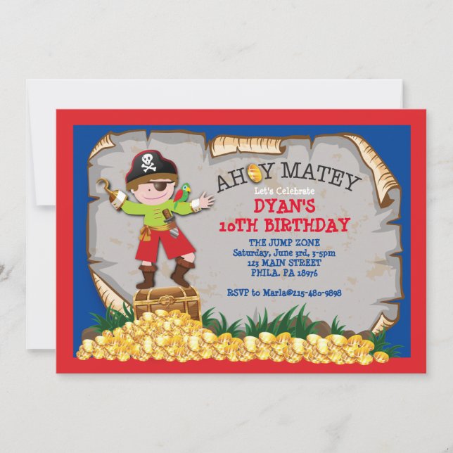 Pirate Treasure Chest Birthday Party Invitation (Front)