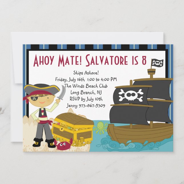 Pirate Treasure Chest Party Birthday Invitation (Front)