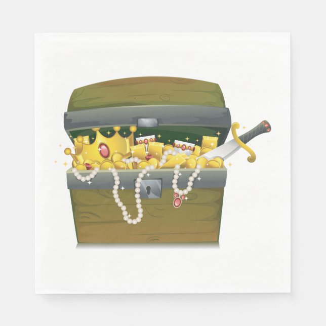Pirate Treasure Chest with Jewels and Sword Napkin (Front)