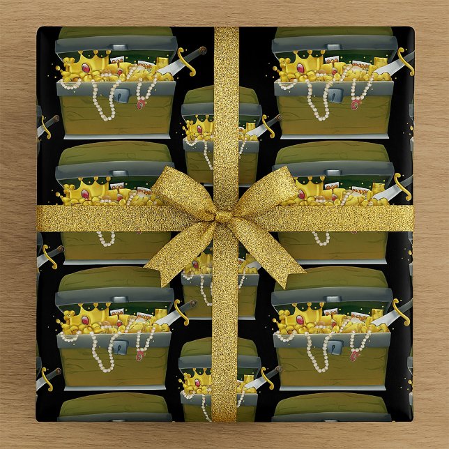 Pirate Treasure Chest with Jewels and Sword Wrapping Paper (Creator Uploaded)