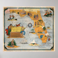 Pirate Treasure Graphique de Floride Poster
