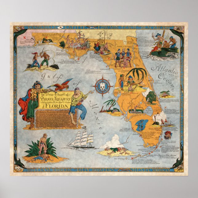 Pirate Treasure Graphique de Floride Poster (Devant)
