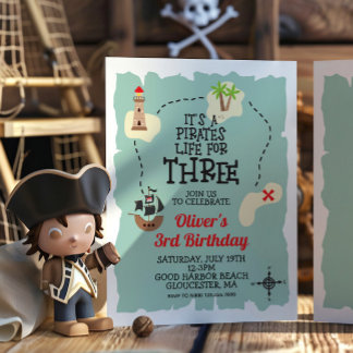 Pirate Treasure map  3rd Birthday Invitation