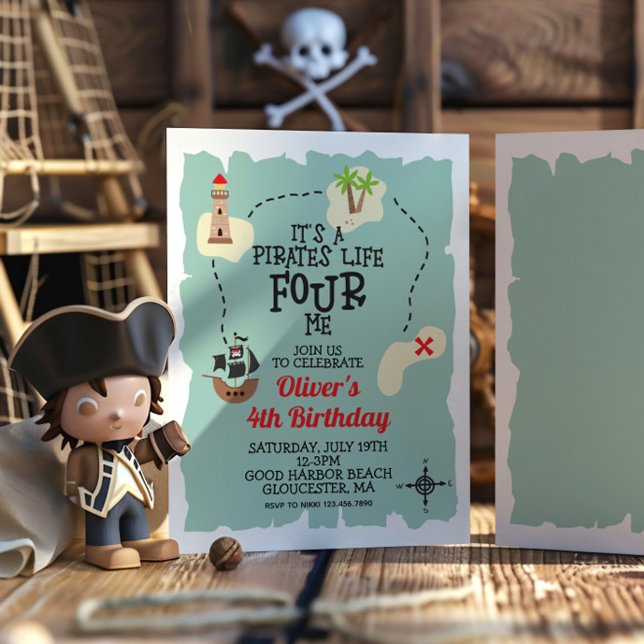 Pirate Treasure map  4th Birthday Invitation (Creator Uploaded)