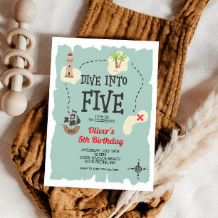 Pirate Treasure Map 5th Birthday Invitation