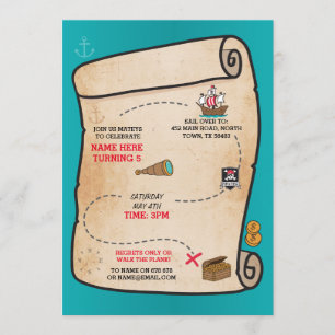 Pirate Treasure Map Anniversaire Navire Invitation