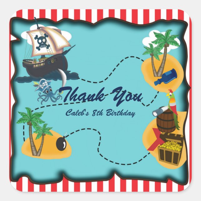 Pirate Treasure Map Birthday Party Favour Stickers (Front)