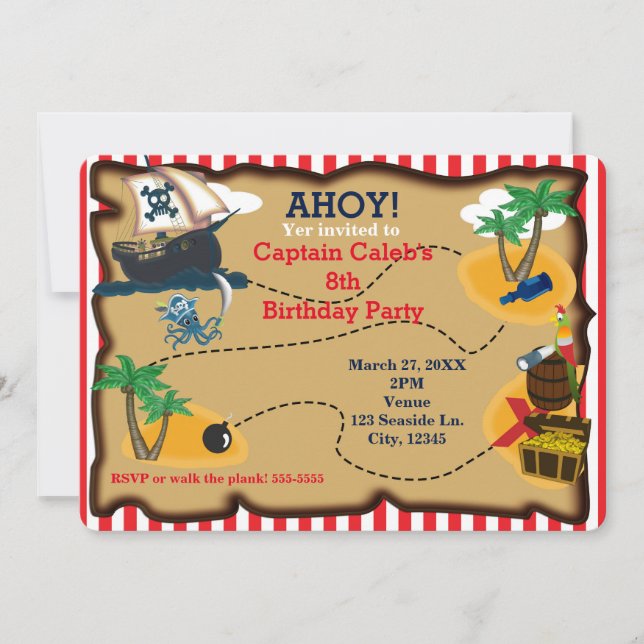 Pirate Treasure Map Birthday Party Invitations (Front)