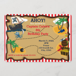 Pirate Treasure Map Birthday Party Invitations