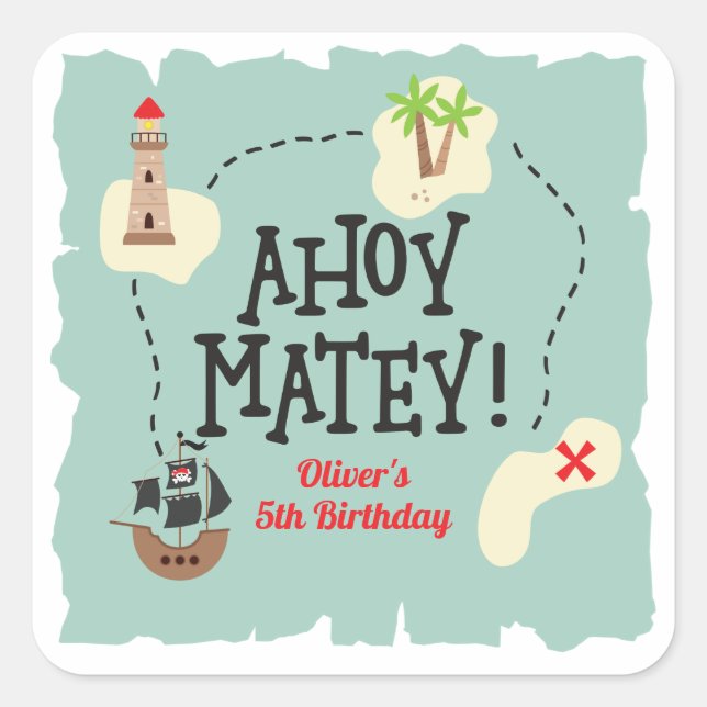 Pirate Treasure Map Birthday Square Sticker (Front)
