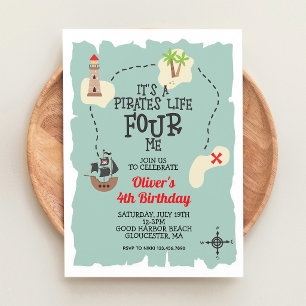 Pirate Treasure Map Fourth Birthday Invitation