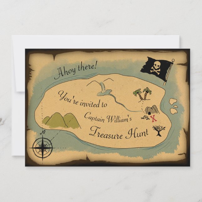 Pirate treasure map invitation fête d'anniversaire (Devant)