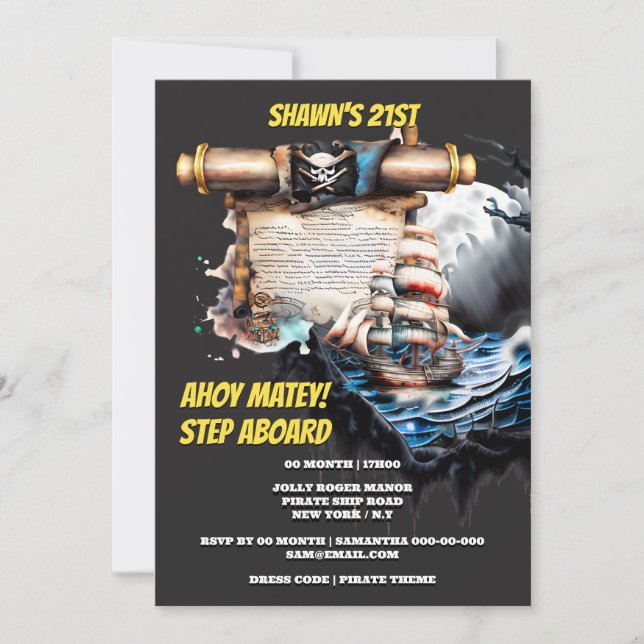 Pirate treasure map jolly roger ahoy matey invitation (Front)